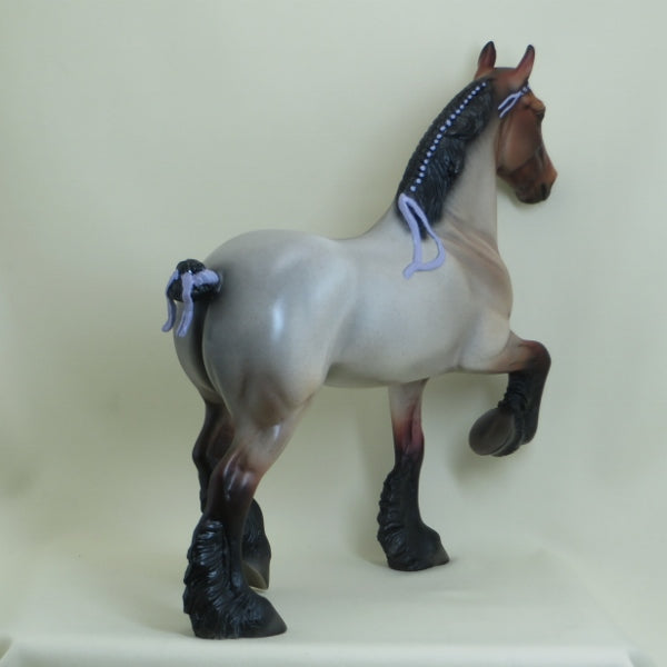 FRUIT LOOP - OOAK Bay Roan Trotting Draft Model Horse with Ribbons - 4/15