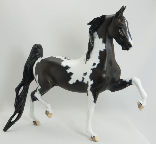 WAQUINI HOOK NOSE - OOAK Black & White Mapped Pinto Saddlebred Model Horse - 5/15