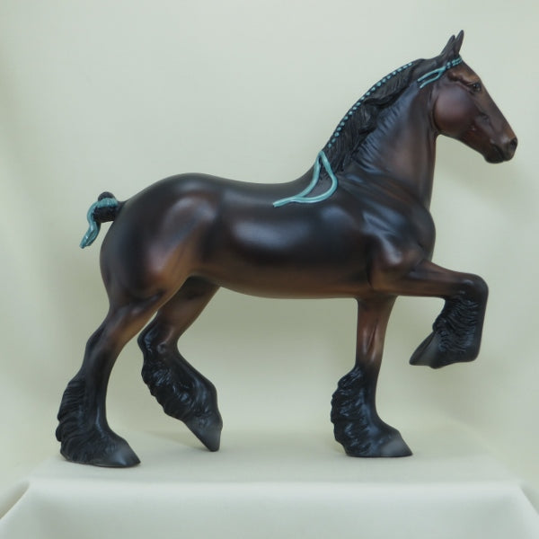SPECIAL KAY - OOAK Seal Bay Trotting Draft Model Horse with Ribbons - 4/15