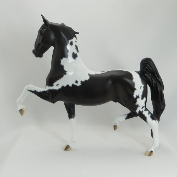 WAQUINI HOOK NOSE - OOAK Black & White Mapped Pinto Saddlebred Model Horse - 5/15