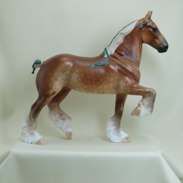CINNAMON NUT - OOAK Star Dapple Chestnut Trotting Draft Horse with Ribbons - 4/15