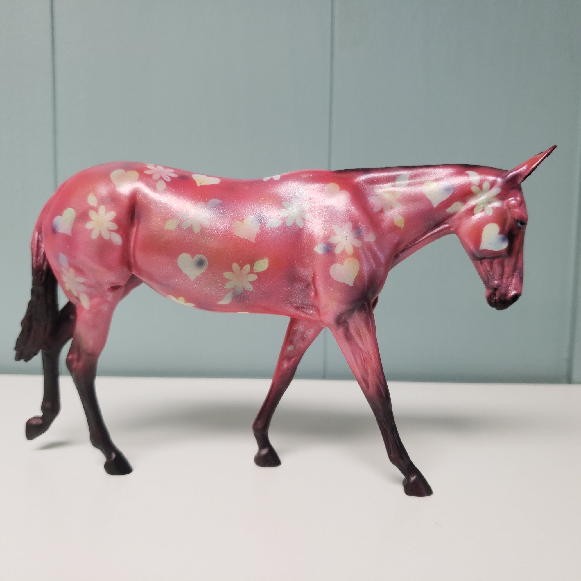 Serenade OOAK Red W/ Hearts & Flowers Deco Mule Pebble By Dawn Quick Val24