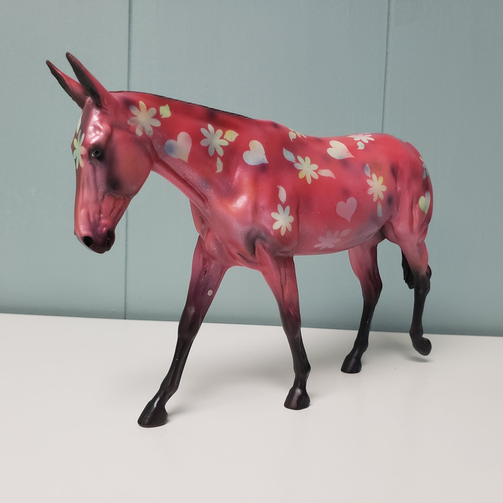 Serenade OOAK Red W/ Hearts & Flowers Deco Mule Pebble By Dawn Quick Val24