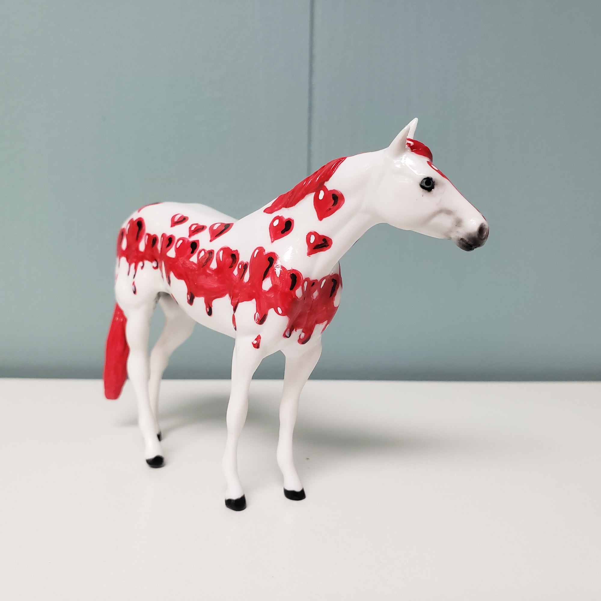 My Bloody Valentine OOAK Dripping Hearts Deco Thoroughbred Chip By Dawn Quick Val24