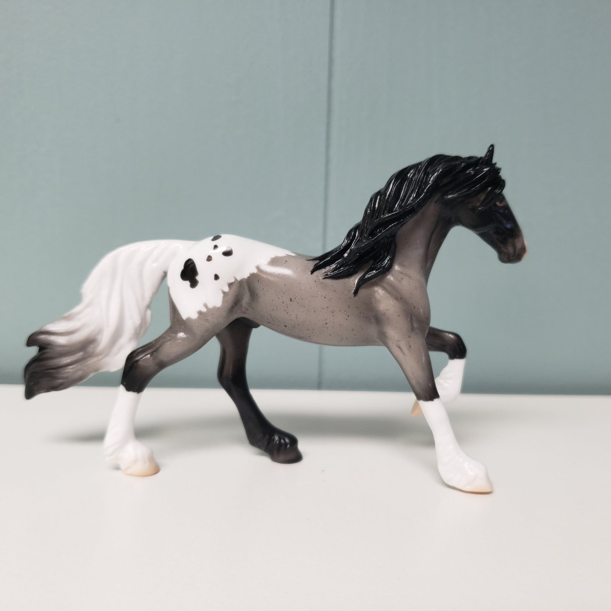 Blinded By Love OOAK Deco Blue Roan Heart Appaloosa Friesian Chip By Angela Marleau Val24