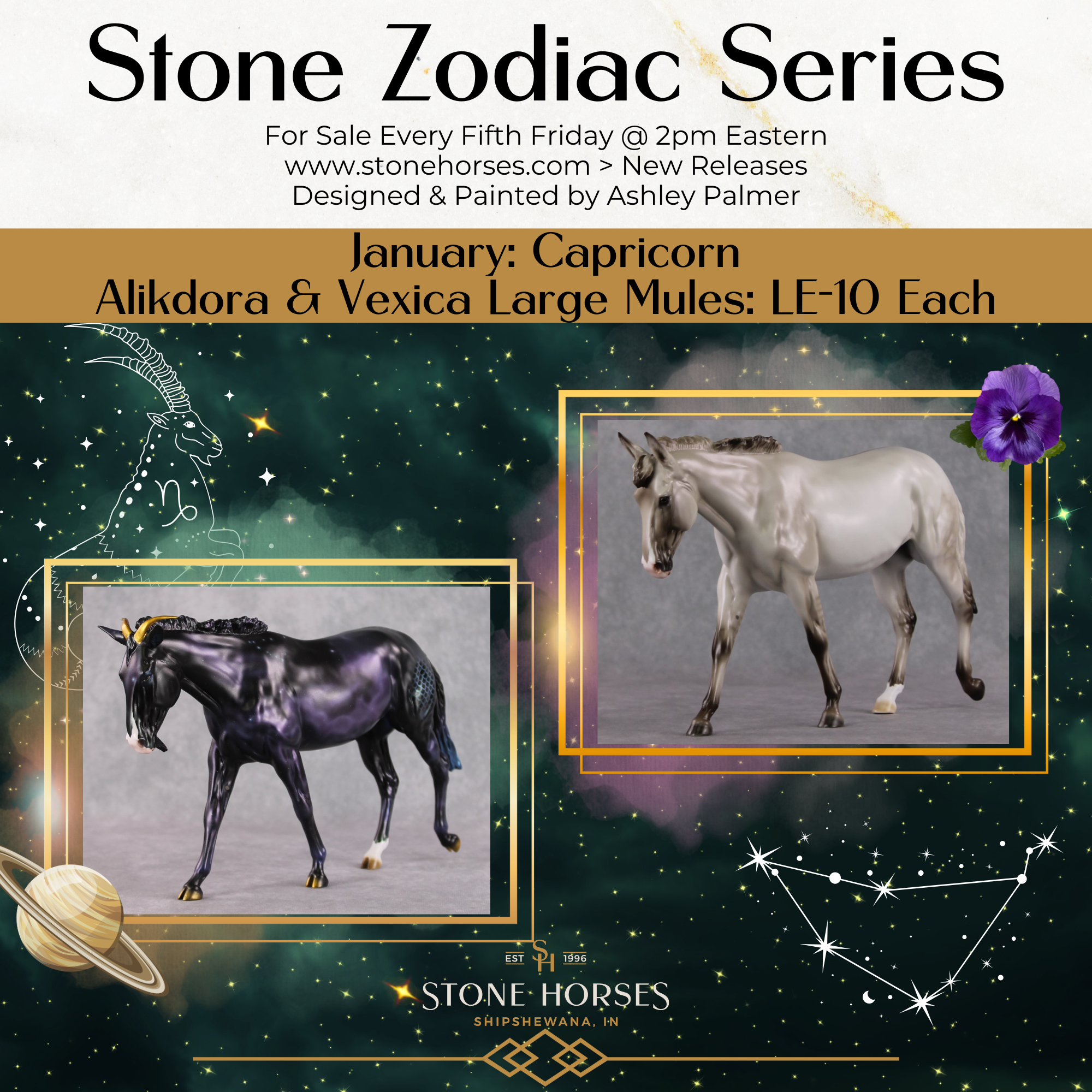 "Alikdora" LE-10 Purple Stars & Nebula Deco Mule By Ashley Palmer Zodiac Series: Aquarius ZS25