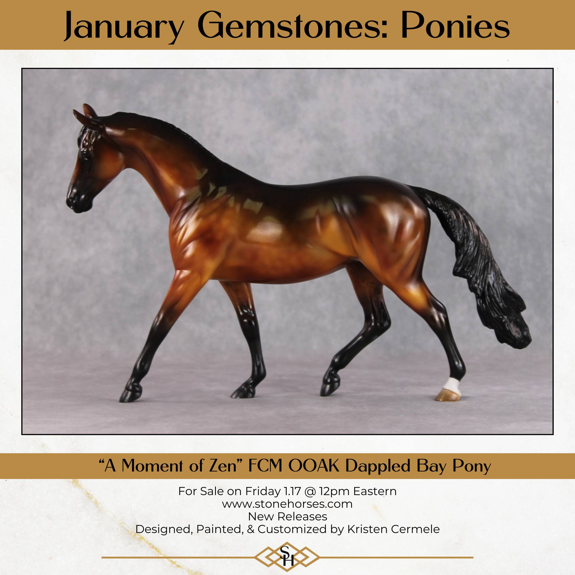 "A Moment of Zen" OOAK Custom Golden Dappled Bay Pony Stone By Kristin Cermele - Gemstone Series