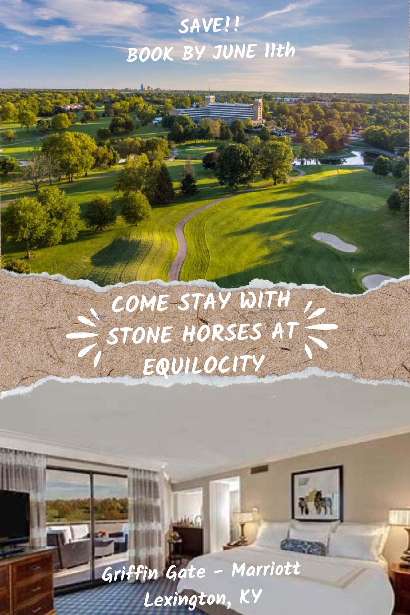 STONE HORSES EQUILOCITY MARRIOTT GRIFFIN GATE ROOM BLOCK - BOOK by June 11th