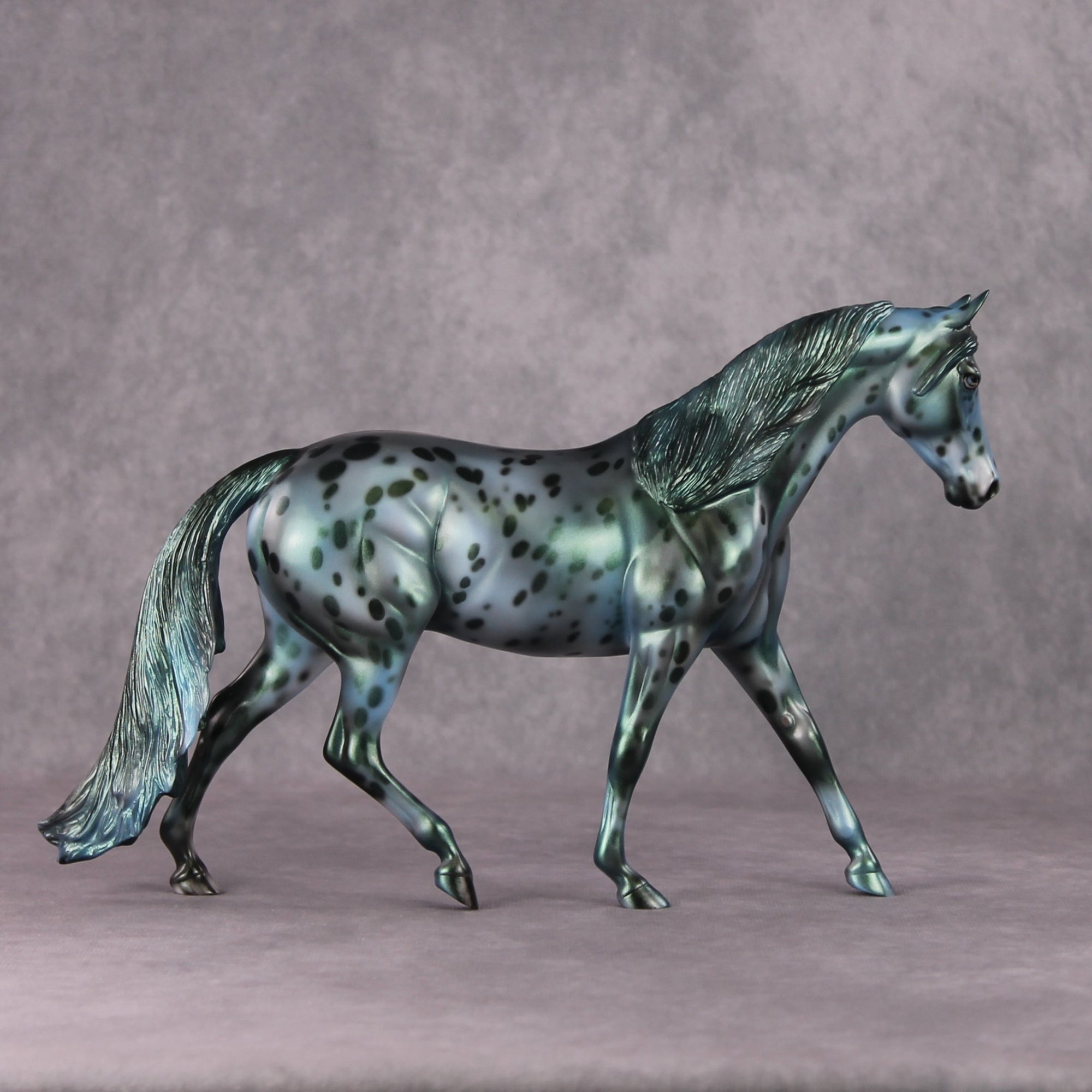 Sprite OOAK Green/Blue Pearl Appaloosa Deco Pony by Julie Kiem HS24