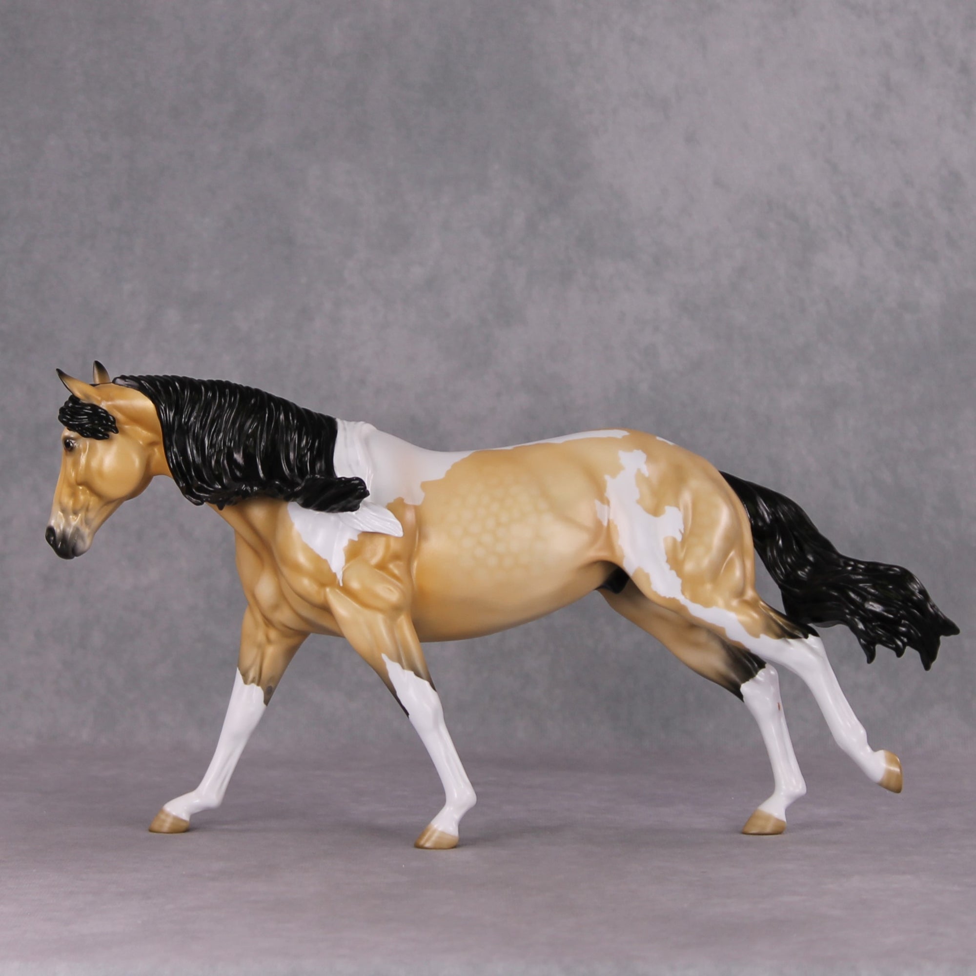 Bisque OOAK Dappled Buckskin Tobiano Running Stock Horse By Angela Marleau HS24 Online Drawing OOAK