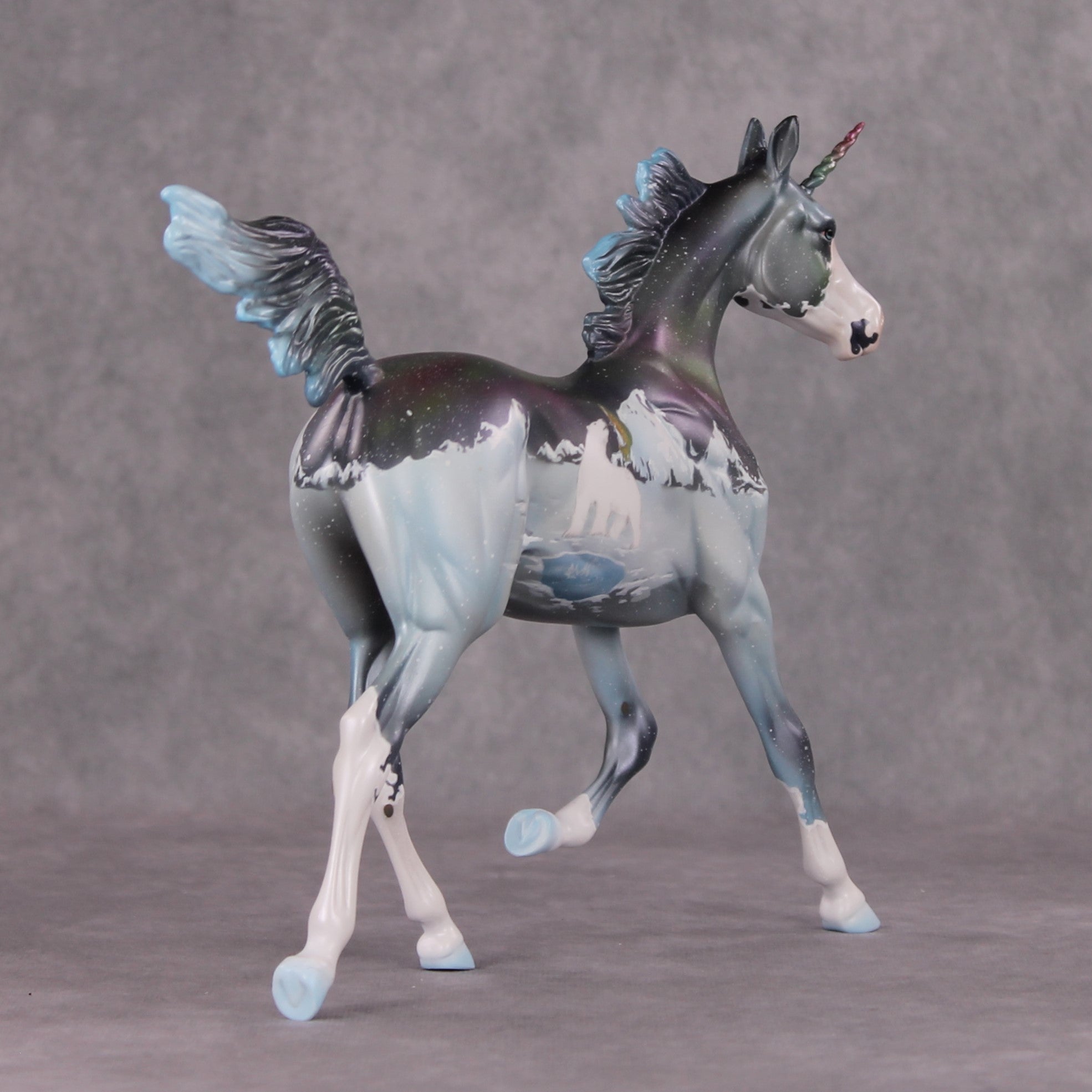 Gone Ice Fishing OOAK Polar Bear Ice Fishing Deco W/ Northern Lights Yearling Unicorn By Jess Hamill HS24 Online Drawing OOAK