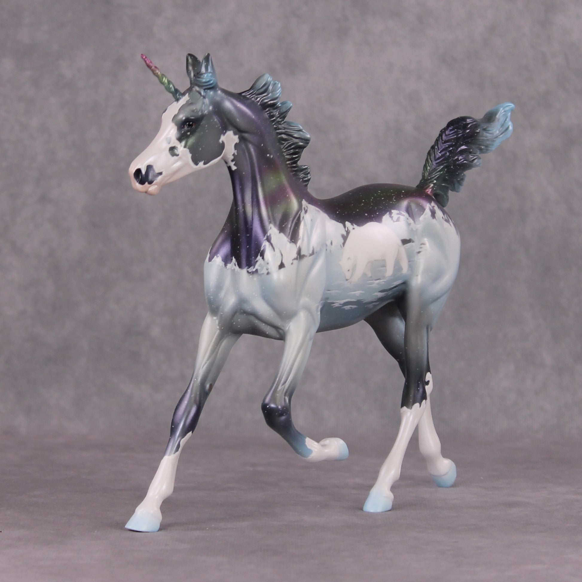 Gone Ice Fishing OOAK Polar Bear Ice Fishing Deco W/ Northern Lights Yearling Unicorn By Jess Hamill HS24 Online Drawing OOAK