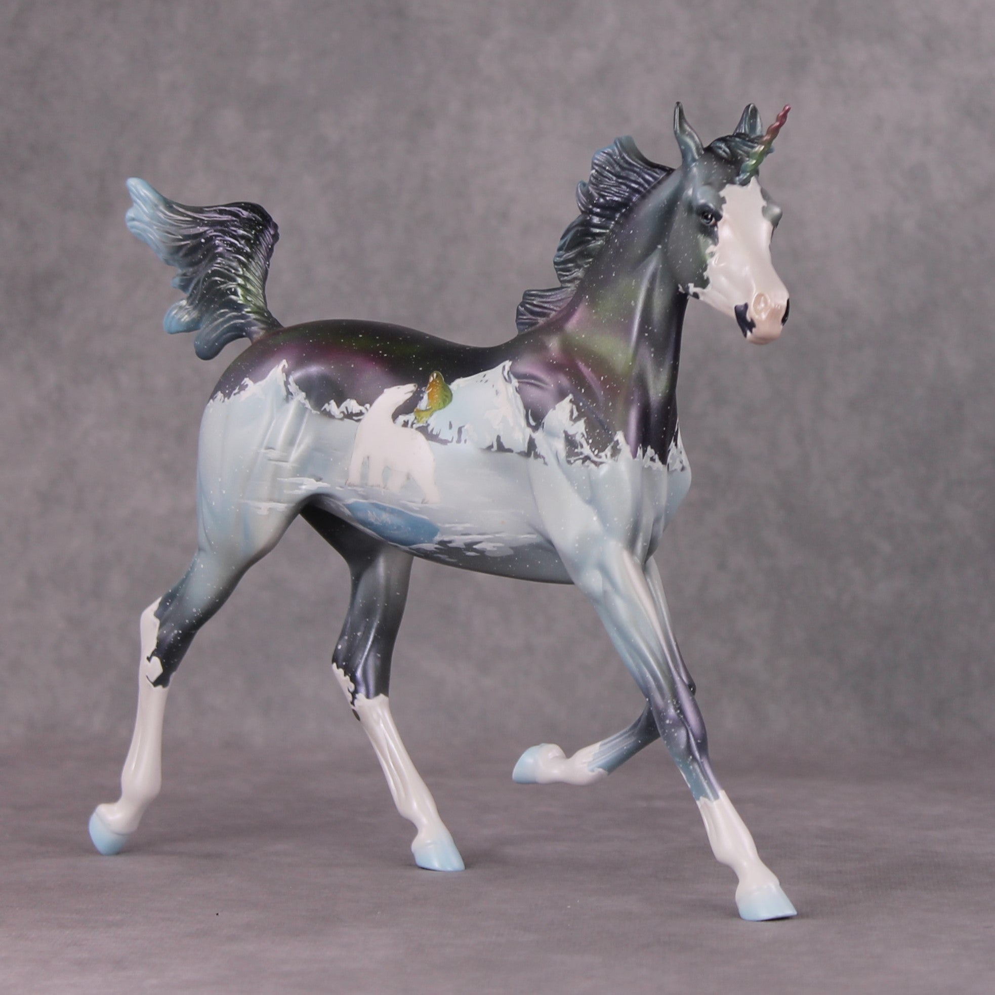 Gone Ice Fishing OOAK Polar Bear Ice Fishing Deco W/ Northern Lights Yearling Unicorn By Jess Hamill HS24 Online Drawing OOAK