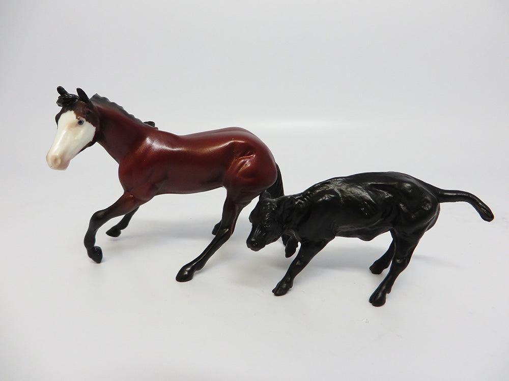 CATMANDO-OOAK BAY PAINT CHIP CUTTER AND CALF MODEL HORSE 11/2/17