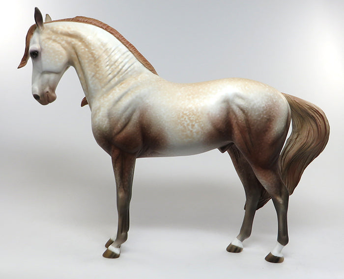 AMOUR DE NOCHE-OOAK CHESTNUT GOING GREY WINDSWEPT ANDALUSIAN MODEL HORSE 6/15