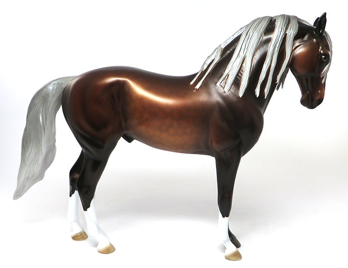 ANDALUSIA-OOAK DAPPLED SILVER BAY LONG MANE ANDALUSIAN STALLION MODEL HORSE 6/16