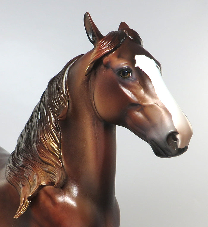 BIG WHEELS-OOAK DAPPLE CHESTNUT TROTTING DRAFTER MODEL HORSE 6/16