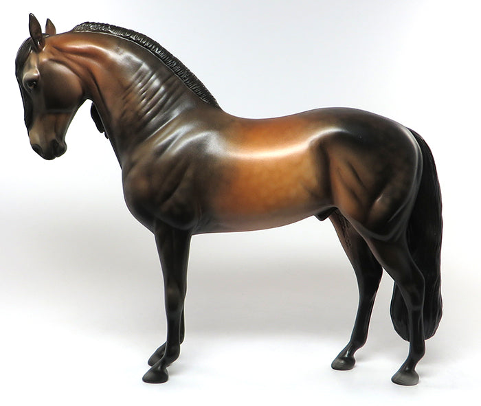 MARRON-DAPPLE BAY BRAIDED MANE ANDALUSIAN MODEL HORSE BY DAWN QUICK 6/24