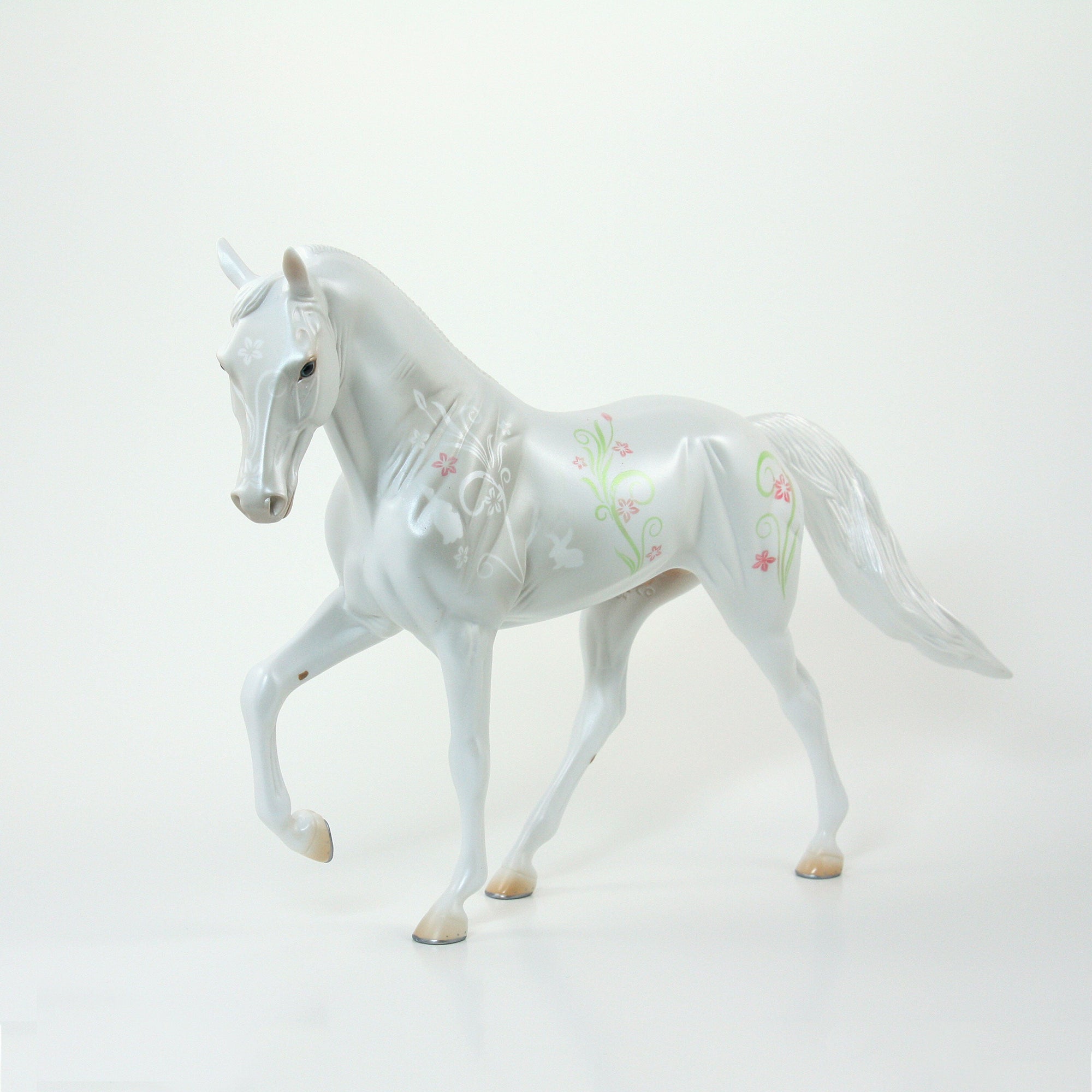 SPRING FEVER - OOAK White Tennessee Walker Model Horse with Pink Flowers - 6/15