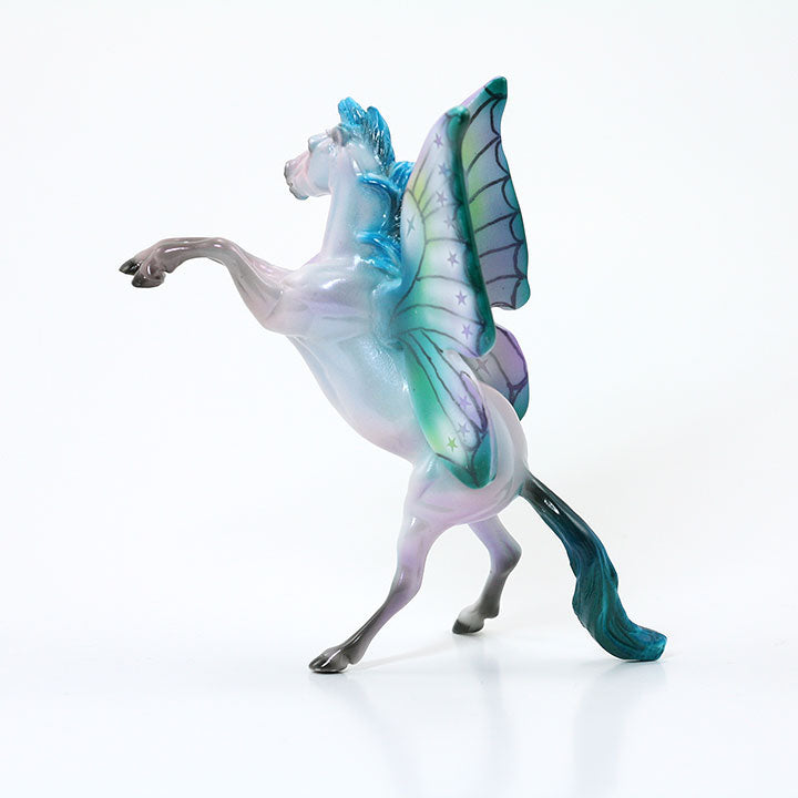 HEZA STAR DANCER - OOAK Rearing Chip Model Horse with Iridescent Lavender & Blue Rearing Butterfly - 6/15