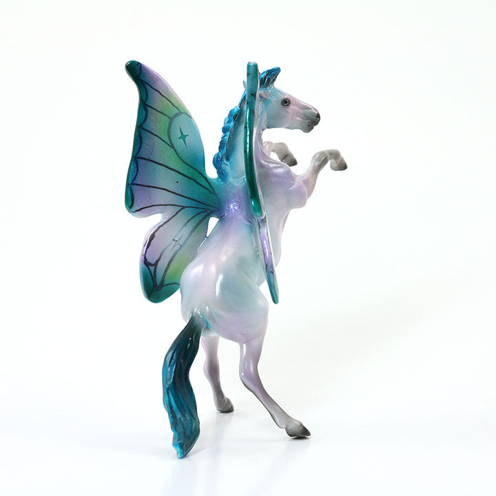 HEZA STAR DANCER - OOAK Rearing Chip Model Horse with Iridescent Lavender & Blue Rearing Butterfly - 6/15