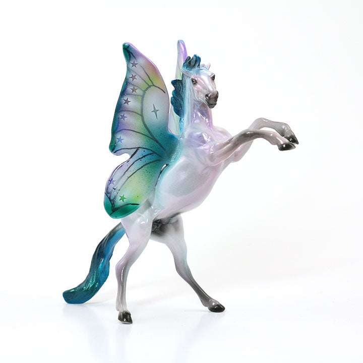 HEZA STAR DANCER - OOAK Rearing Chip Model Horse with Iridescent Lavender & Blue Rearing Butterfly - 6/15