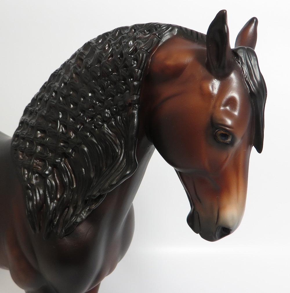 DUNCAN-OOAK DAPPLE BAY ANDALUSIAN MODEL HORSE BY SHERYL LEISURE