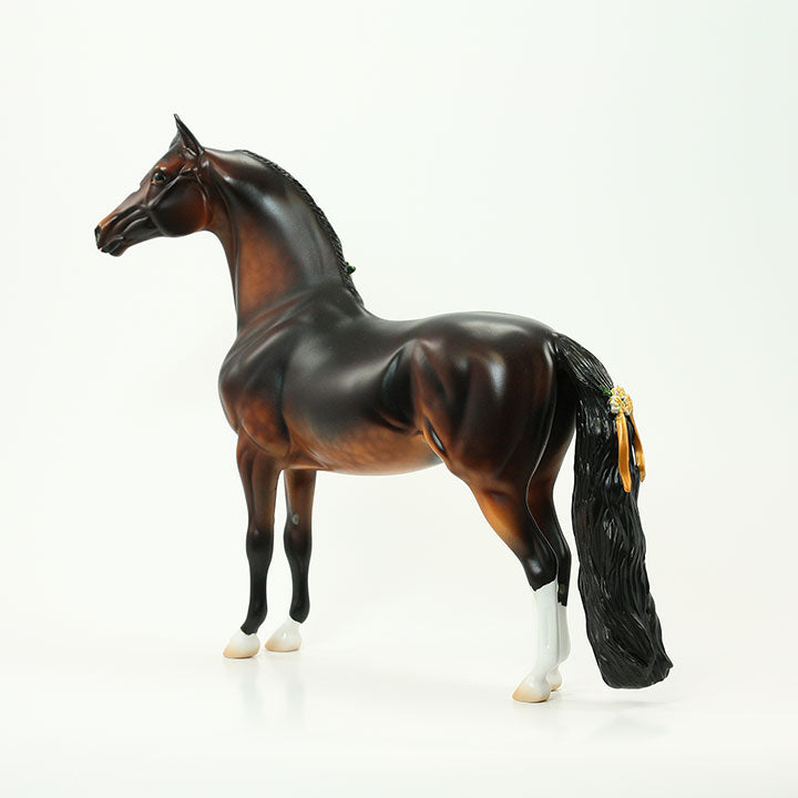 MISS MAGGIE'S MAIDEN - OOAK Dappled Seal Bay Morgan Model Horse with Orange Ribbons & Flowers - 6/15