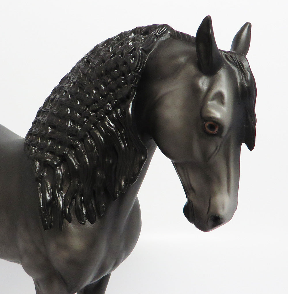 BLACK DRAGON-OOAK DAPPLE BLACK ANDALUSIAN MODEL HORSE 5/26/17