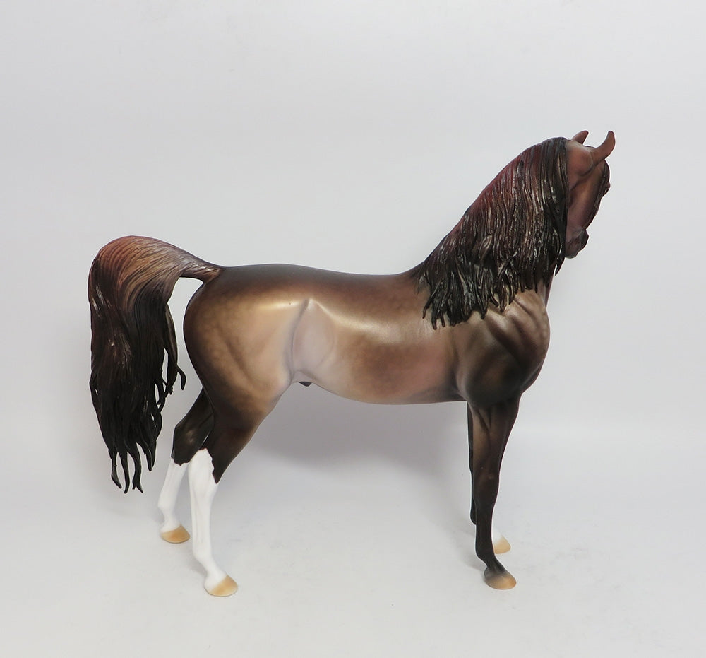 BEJEWELD-OOAK DAPPLE ROSE GREY ARABIAN MODEL HORSE BY DAWN QUICK 12/26/17