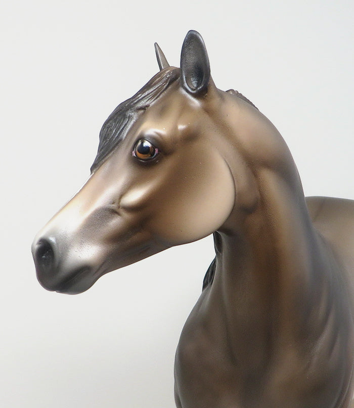 FLY THE RED EYE - OOAK BUCKSKIN ISH MODEL HORSE by SHERYL LEISURE - 2/12