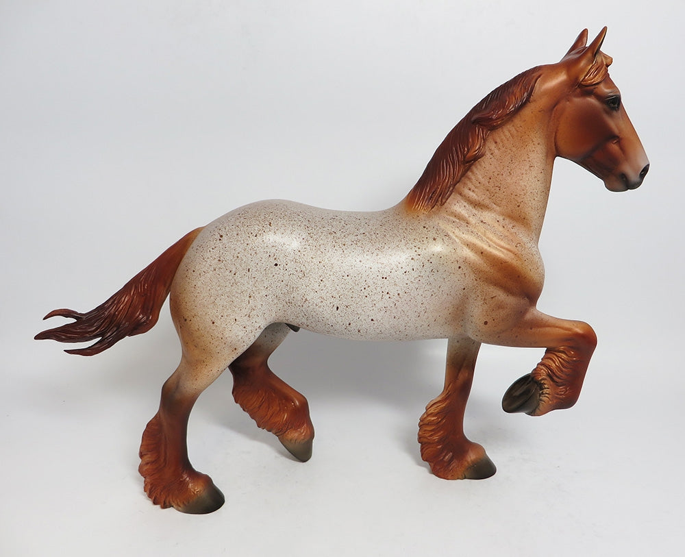 RIGHT AS RAIN-OOAK RED ROAN TROTTING DRAFTER MODEL HORSE MIDWEST FAIR 2018