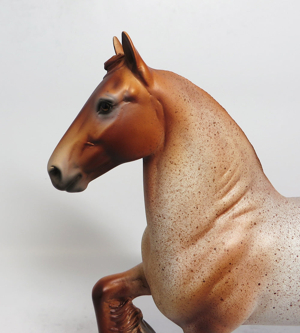 RIGHT AS RAIN-OOAK RED ROAN TROTTING DRAFTER MODEL HORSE MIDWEST FAIR 2018