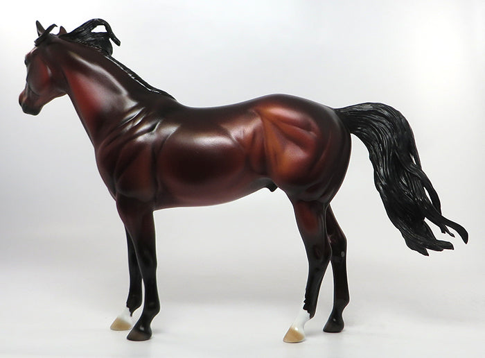 PONCHO-OOAK COPPERY BLOOD BAY ISH MODEL HORSE PAINTED & SIGNED BY DAWN QUICK 8/15