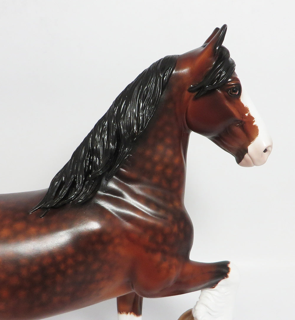 THE SENTINEL-OOAK DAPPLE BAY TROTTING DRAFTER MODEL HORSE BY SHERYL LEISURE