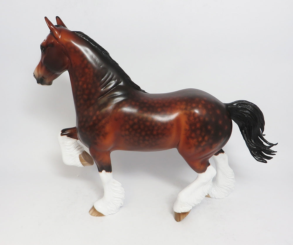 THE SENTINEL-OOAK DAPPLE BAY TROTTING DRAFTER MODEL HORSE BY SHERYL LEISURE