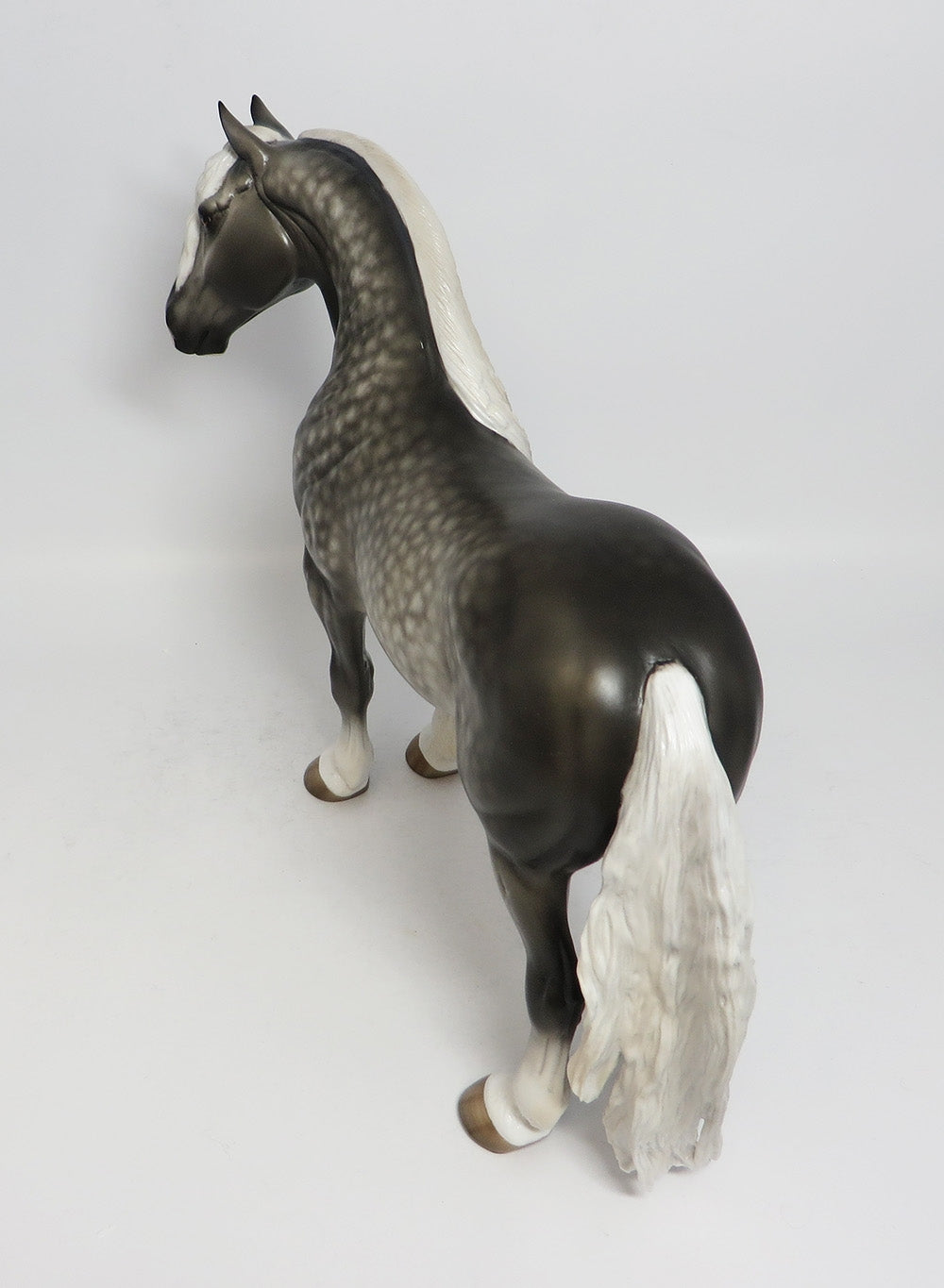 HEZEKIAH-OOAK STAR DAPPLE GREY STANDING DRAFTER MODEL HORSE BY SHERYL LEISURE
