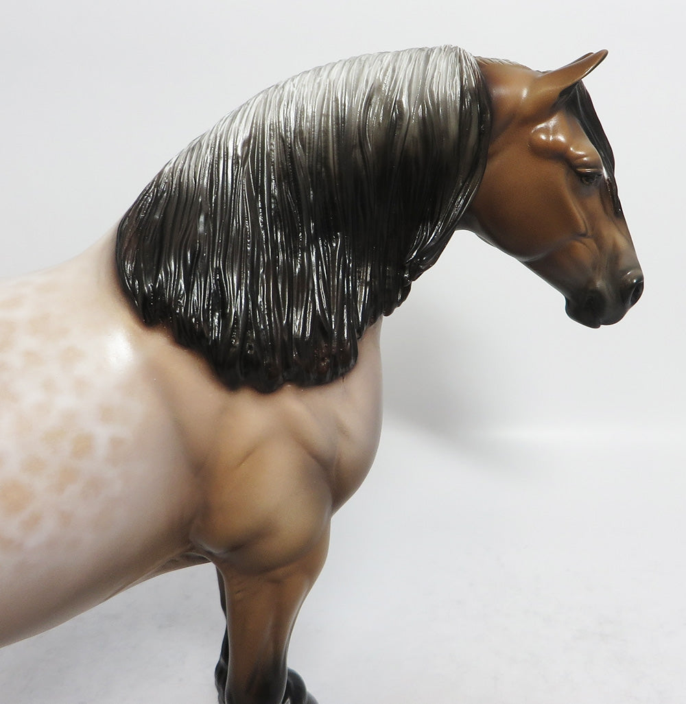 NELLIE-OOAK BAY ROAN REVERSE DAPPLE HEAVY DRAFT MARE MODEL HORSE BY SHERYL LEISURE 2/19/18