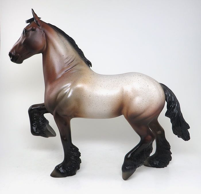 BARBARIAN - OOAK BAY ROAN TROTTING DRAFTER MODEL HORSE - 3/17