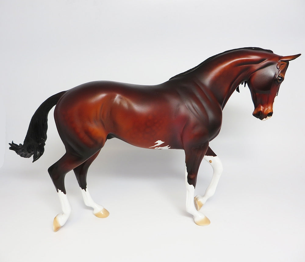CLOVE~OOAK DAPPLE BAY SABINO THOROUGHBRED MODEL HORSE BY DAWN QUICK 9/20/17