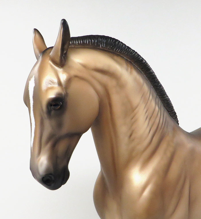 DAMA DE ORO-OOAK BUCKSKIN SHAVED TAIL MARE ANDALUSIAN MODEL HORSE 5/20