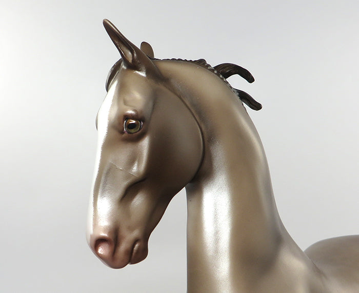 TIKKI-OOAK BLACK CHAMPAGNE SADDLE BRED MODEL HORSE WITH AMBER EYES CUSTOMIZED BY JT & PAINTED BY SHERYL LEISURE 8/25