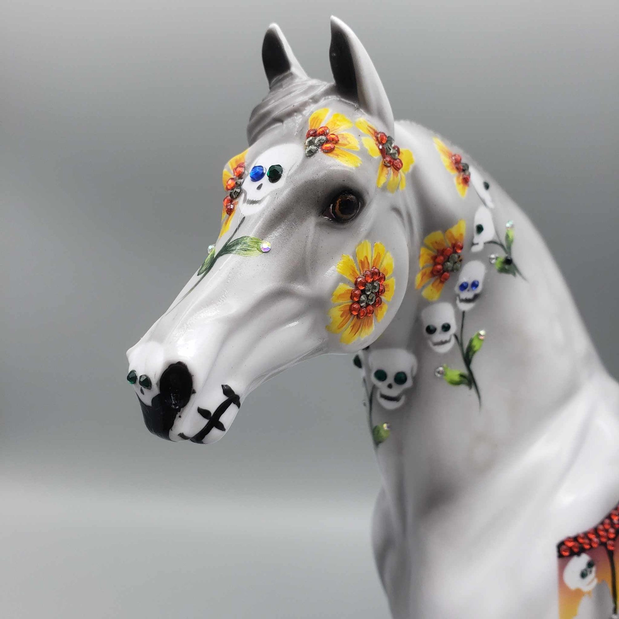 Final Awakening OOAK Skulls and Sunflowers Glossy Blinged Morgan Sugar Skull By Dawn Quick Fall Facebook Auction