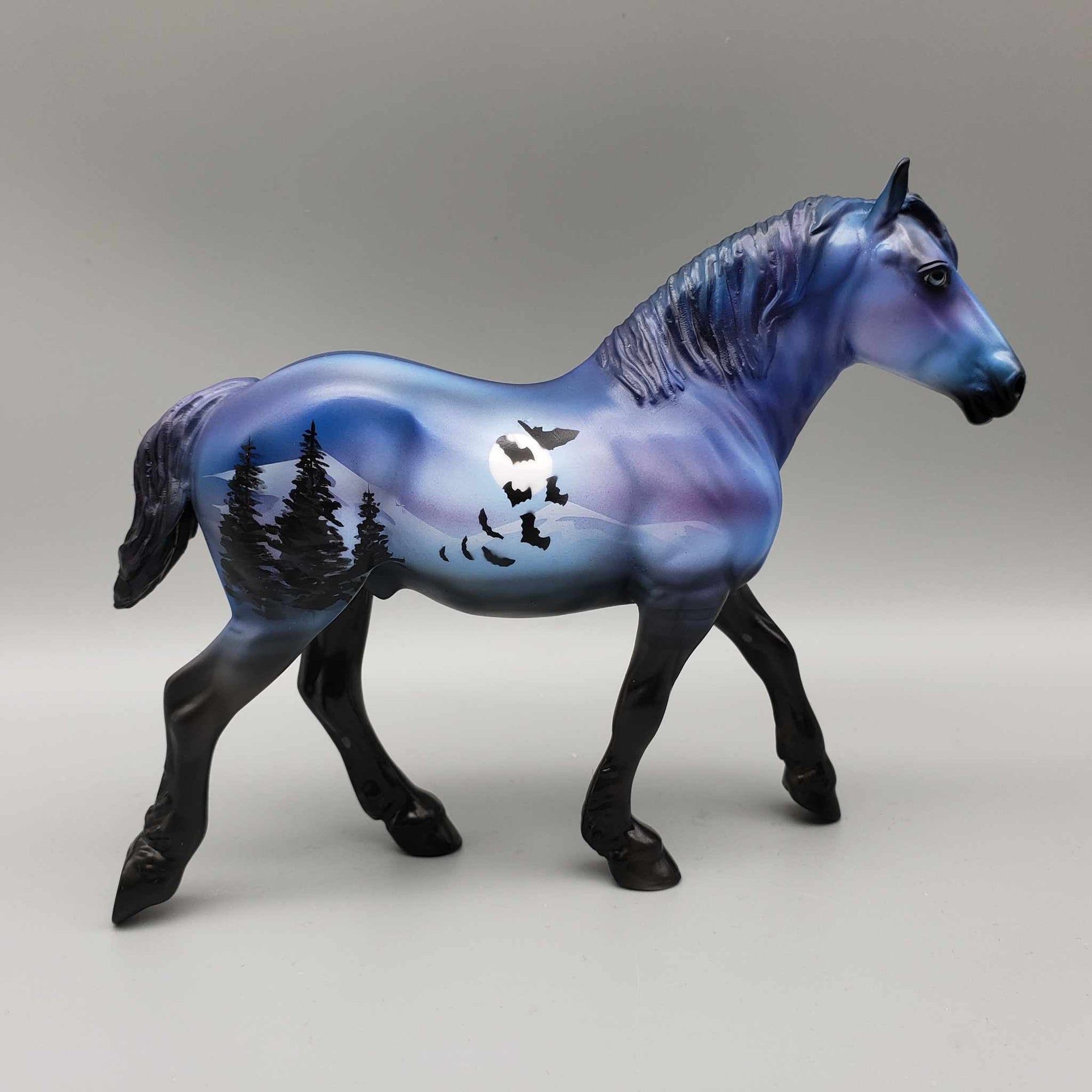 A Bit Batty OOAK Deco Blue Moonlit Mountain Scene w/ Bats Draft Pebble By Dawn Quick Moonlight Madness 2023 MM23