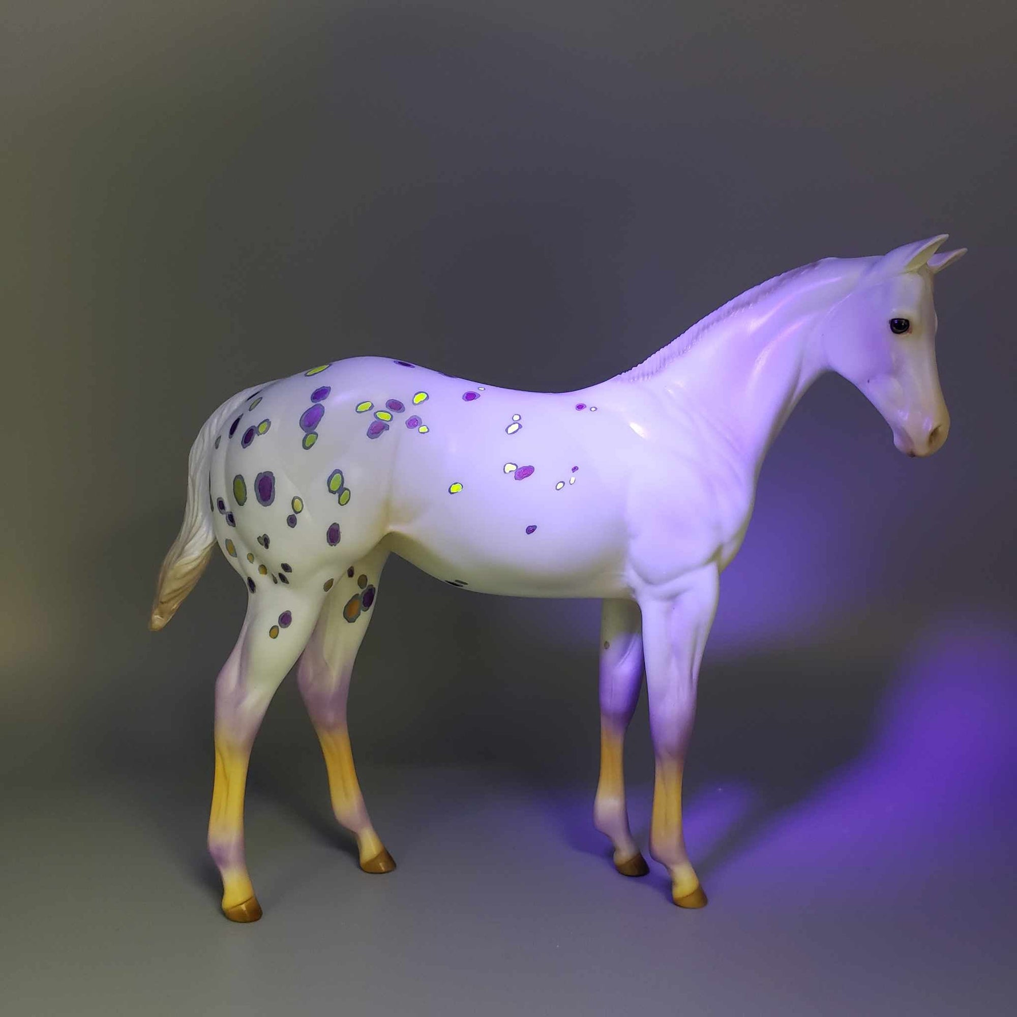 Candy Coated OOAK Halloween Deco Orange / Purple Semi-Leoperd Appaloosa W/ Blacklight Weanling Pebble By Ellen Robbins Moonlight Madness 2023 MM23