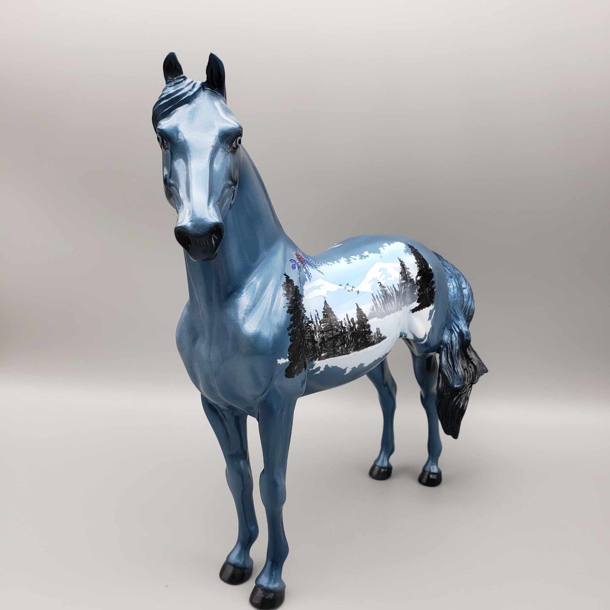 Cajetan OOAK Glossy Blue Decorator Morgan with Scenic Mountain View By Dawn Quick Fall Facebook Auction 9/23