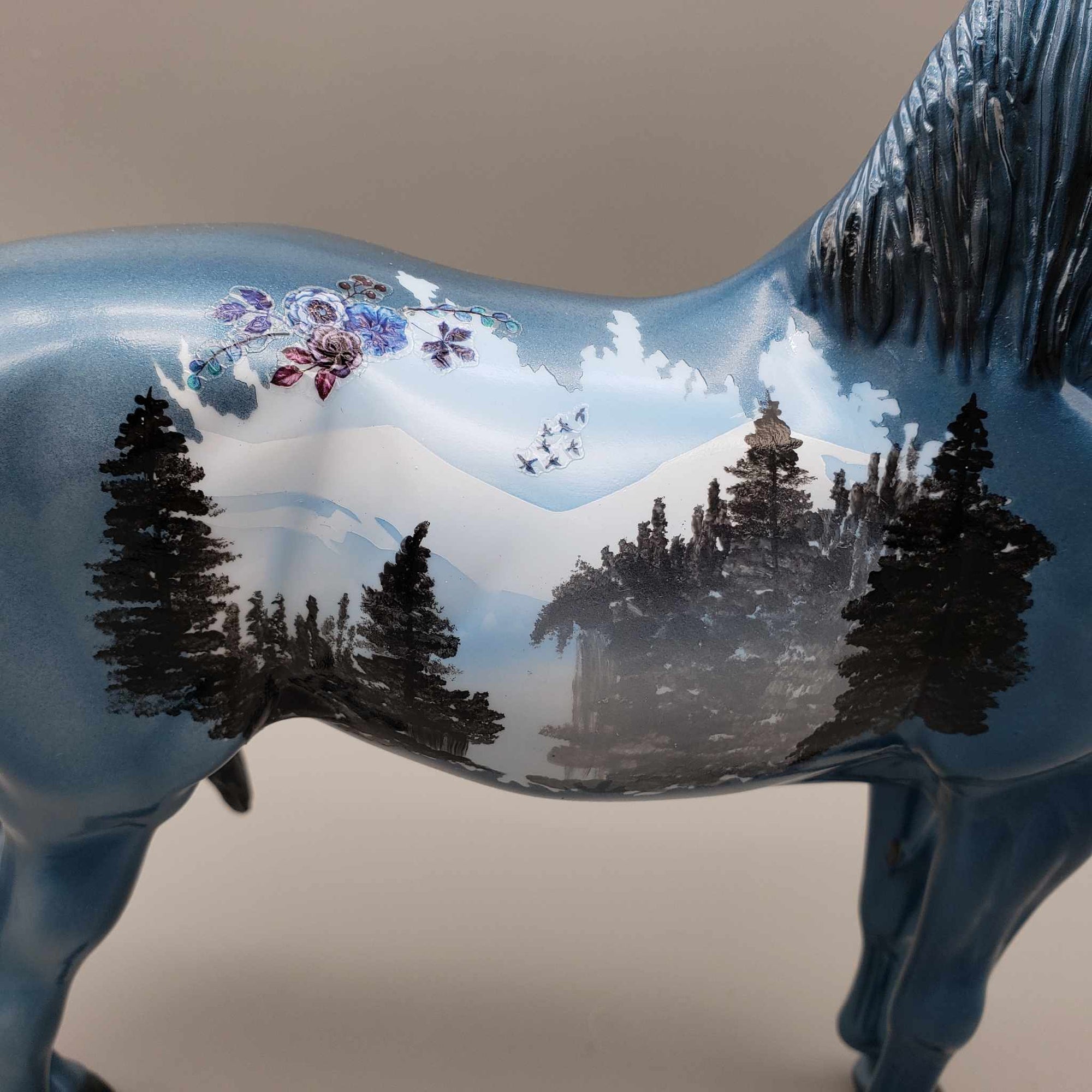 Cajetan OOAK Glossy Blue Decorator Morgan with Scenic Mountain View By Dawn Quick Fall Facebook Auction 9/23