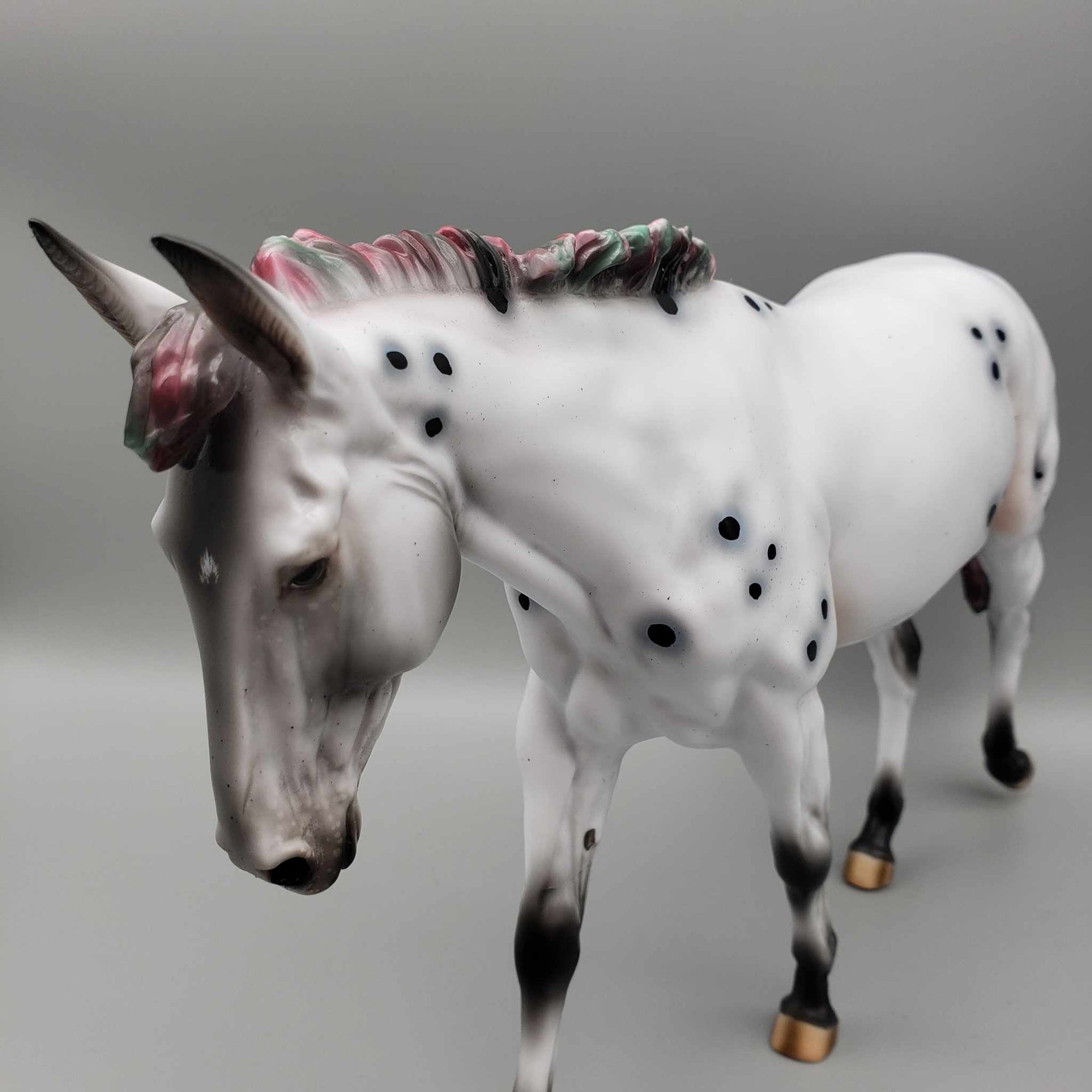 Spritz Cookie OOAK Black Appaloosa Deco w/ Red & Green Hair dye Mule By Ashley Palmer Holiday Sale HS23