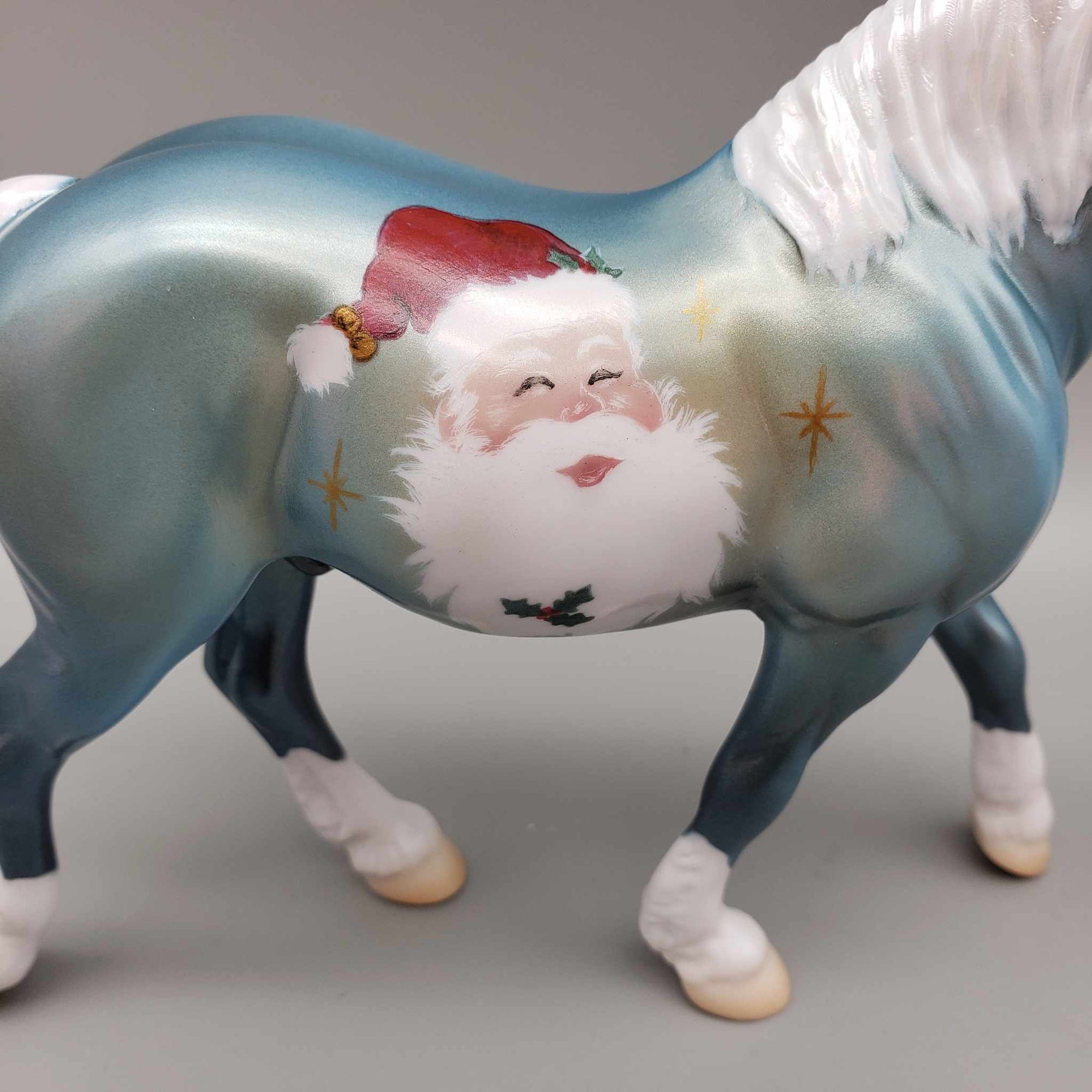 Here Comes Santa Claus OOAK Deco Blue W/ Santa Claus Draft Pebble By Jess Hamill Holiday Sale HS23