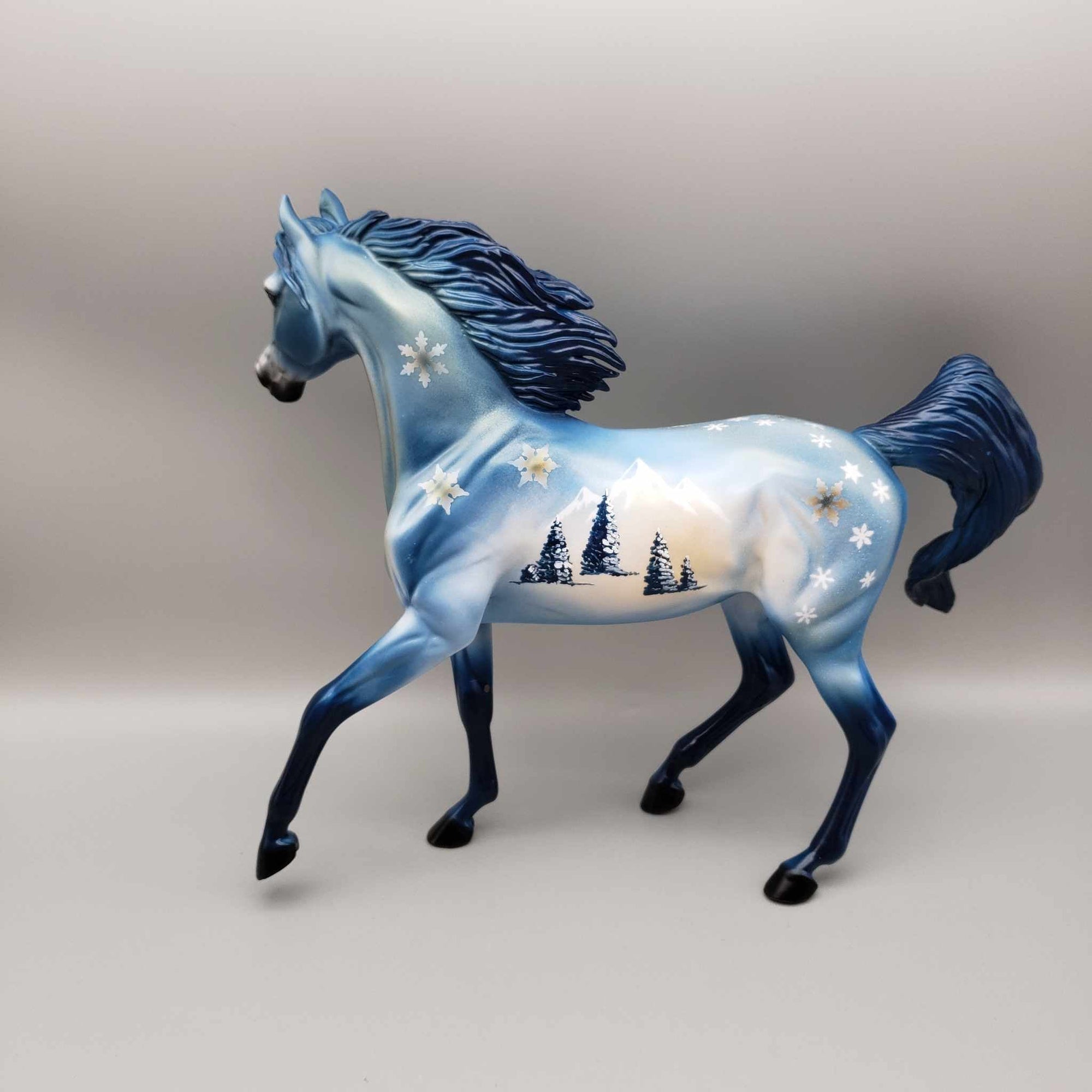 Sniegs OOAK Deco Blue Bay W/ Winter Mountain Snow Scene Arabian Mare By Dawn Quick Holiday Sale HS23